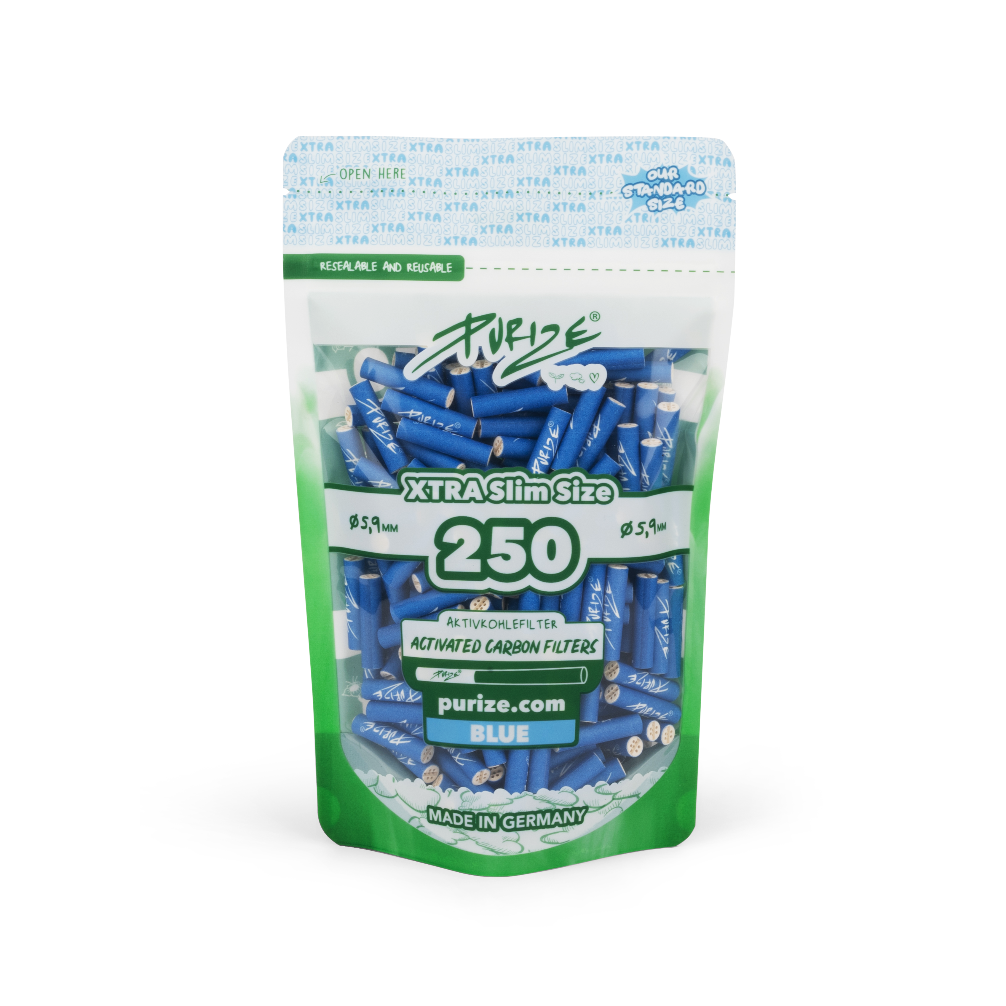 PURIZE® | Xtra Slim Size I - Aktivkohlefilter - Ø 6mm - alle Farben (250stk.)