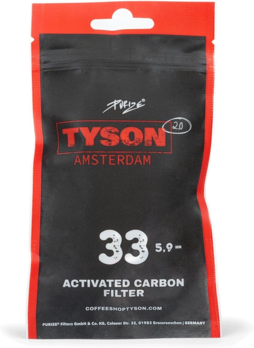 PURIZE® x TYSON 2.0 | Taille Xtra Slim - Filtre à charbon actif - Ø 6 mm (33 pièces)