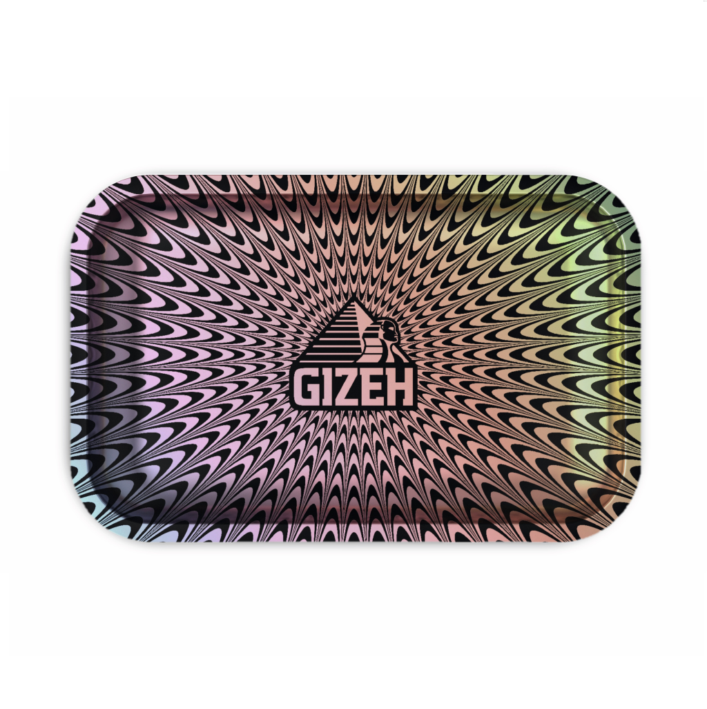 GIZEH® Trippy Rolling Tray – Vorderansicht mit farbenfrohem, psychedelischem Design